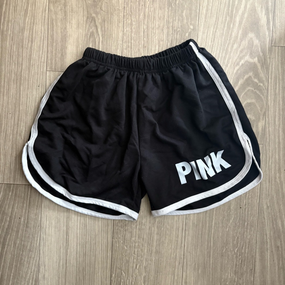 PINK Victoria's Secret Black Athletic Shorts with White Trim